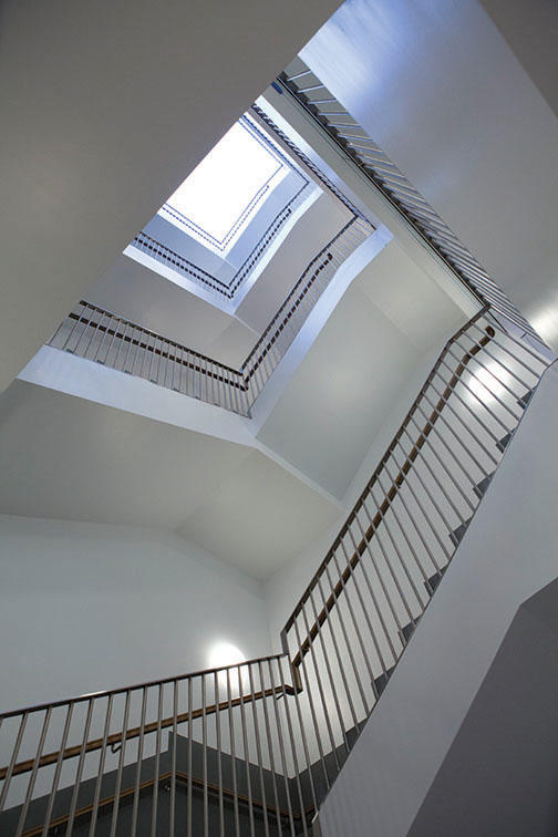 The main stairway in Peretsman-Scully Hall.