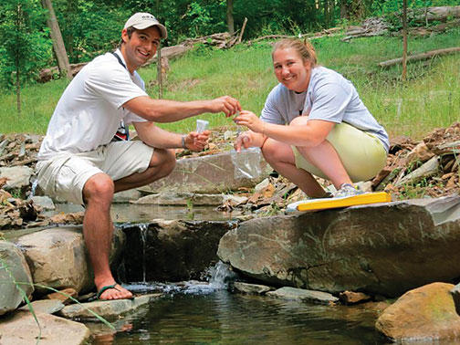 Theodore Eyster ’13 and Sophie Tyack ’13 conducted summer research in the stream along Washington Road.