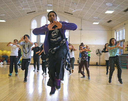 OTC-WinterHipHop6507new.jpg Don Wilson ’15, of the Black Arts Company: Dance, leads students in a hip-hop routine.