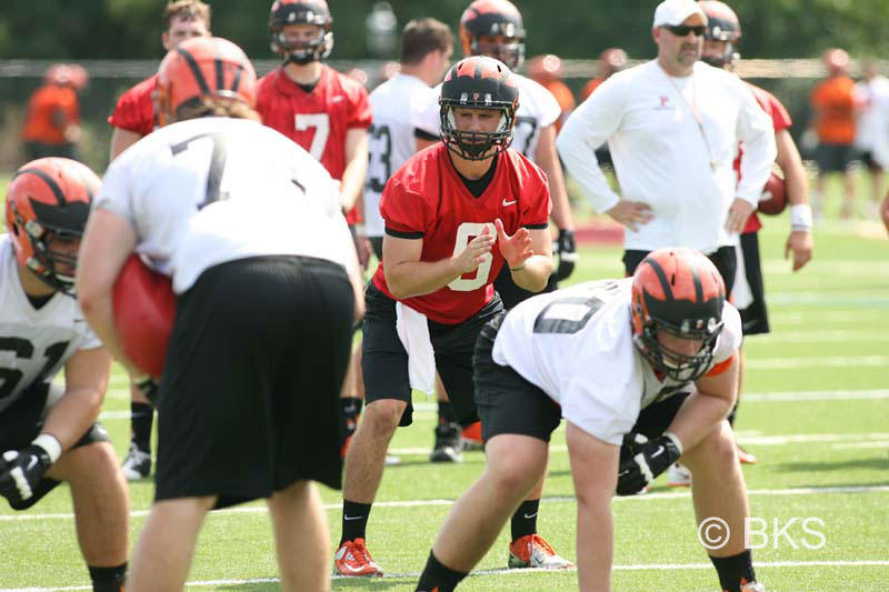 Kedric Bostic ’16, middle, also figures to be in the running for playing time at quarterback, along with returning starter Connor Michelsen ’15.