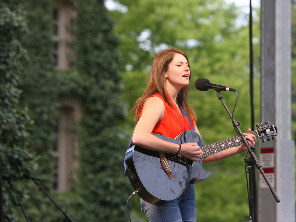 Caroline Reese '14 performs "Like a Rolling Stone," by Bob Dylan, Tilghman's favorite musician.