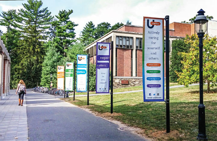 Banners on the Frist North Lawn publicize the launch of the University’s UMatter campaign in late September.