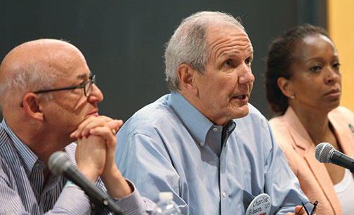 From left: Peter Elkind ’80, Charles Gibson ’65, and Camille Hackney ’90