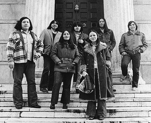 Ross-sidebarNew.jpg The 1970s were a “golden age” of American Indian life on campus, says retired curator Alfred Bush. From left, in 1973: Louis Ballard ’76 (Osage-Quapaw-Delaware), Conroy Chino *73 (Acoma Pueblo), Lorene Reano ’75 (Santa Domingo Pueblo), Regis Pecos