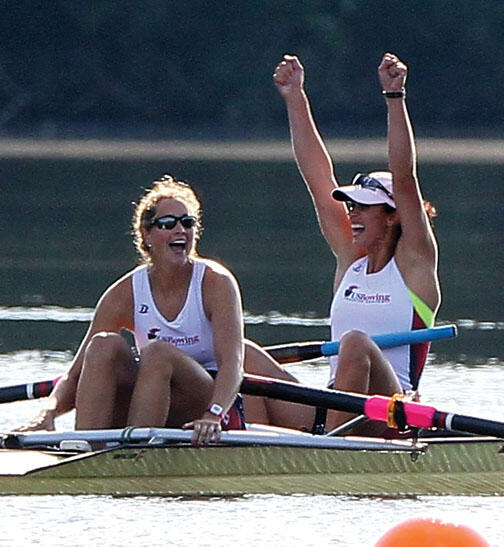 When Sara Hendershot ’10 (at right, celebrating her win at the Olympic trials in June with Sarah Zelenka) competed at the Olympics, her Connecticut hometown rallied behind her in a big way.