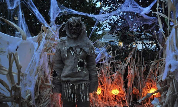 A friend dresses as a scarecrow for a corn maze at Ozminkowski’s home in Lodi, California, in 2012.