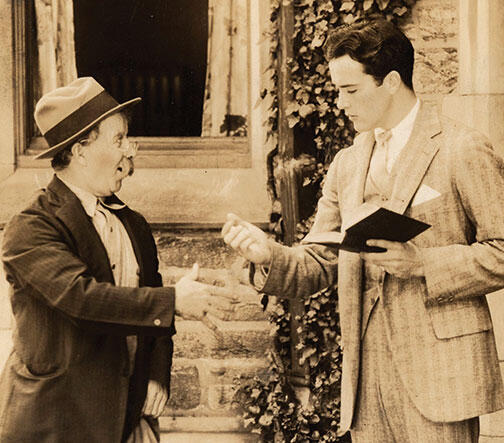 TWT-3596new.jpg Chester Conklin, left, and Charles “Buddy” Rogers in the 1928 movie Varsity, filmed at Princeton.