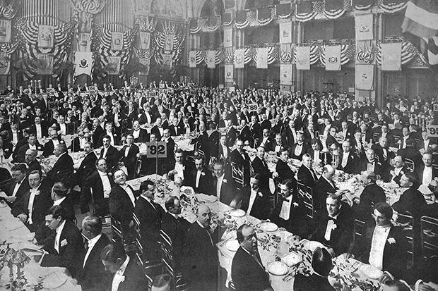 An alumni dinner at the Waldorf in New York City, 1912.