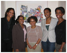 Among the participants in PALS, a New York-based group that mentors minority law students, are, from left, mentor Shea Owens '94; PALS chairwoman Amanda Samuel '92; PALS founder and mentor Patricia Irvin '76; mentee Elan Nieves '06; and mentor Heather But