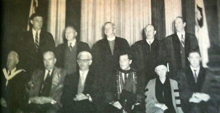 John Bardeen *36, back row, second from right, received an honorary degree in 1968. Other alumni honoraries that year included John Doar '44 and Thomas Hoving '53 *60. 