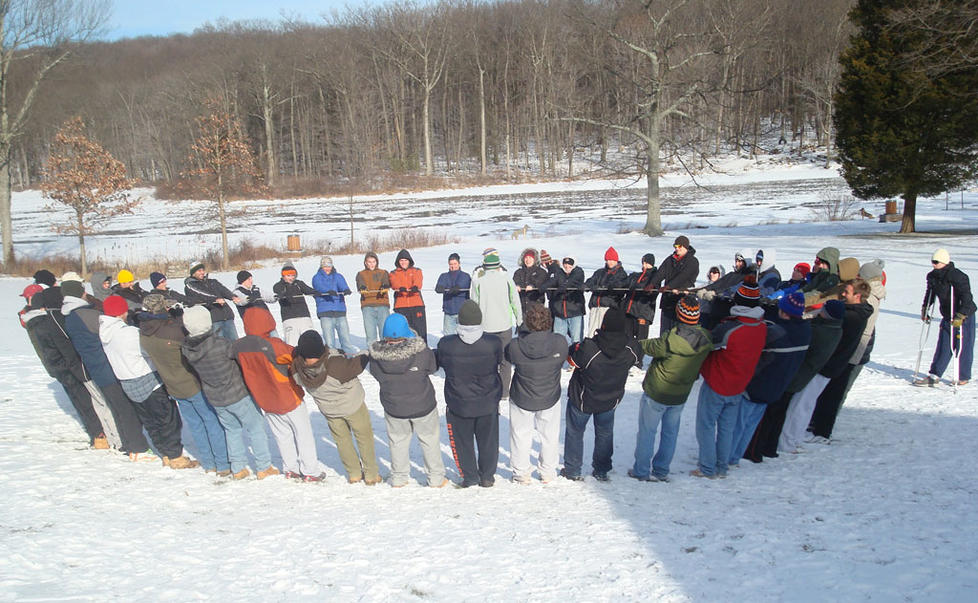 Visitors also use the center for team-building retreats. Here, the Princeton men's lacrosse team participates in a yurt circle.