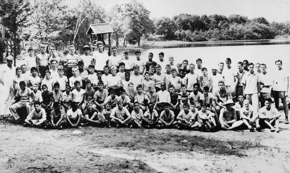 Campers from Princeton, New York, and Philadelphia gathered for this 1948 photo, which includes about a dozen University undergraduates. Standing, far right, is Everard ­Pinneo '48, former camp director and current board member.