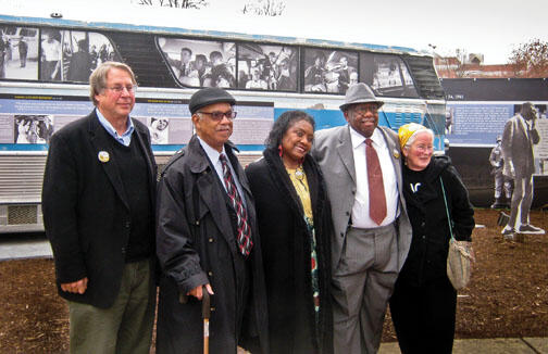 busriders.jpg Raymond Arsenault ’69, far left, with Freedom Riders at a 50th-anniversary celebration in March.