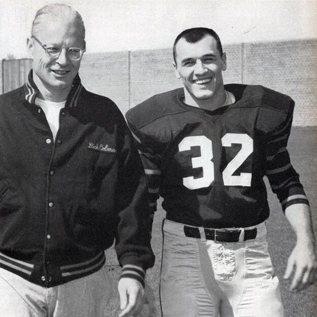 Coach Dick Colman, left, with Cosmo Iacavazzi â65 in 1964. (PAW Archives)