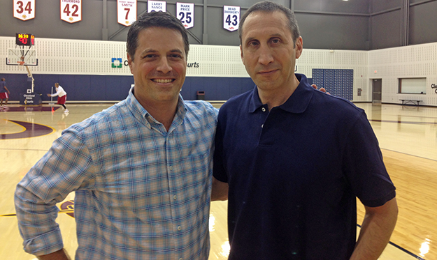 Nick Guthe â91, left, with Cleveland Cavaliers coach David Blatt â81, one of several Princeton basketball alumni featured in The Billion Dollar Game. (Courtesy Nick Guthe)