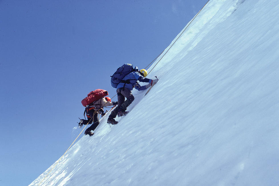  A pair of Calvert's fellow climbers on the side of Kilimanjaro.