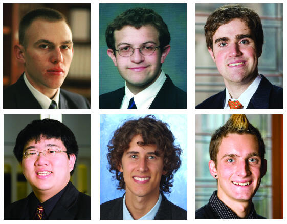 notebooksachs.jpg At top from left, Princeton scholars Stephen Hammer ’09, Scott Moore ’08, and Timothy Nunan ’08. Bottom row, from left, Michael Shih ’09, Michael Solis ’07, and Alexander Barnard ’09.