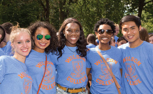 New Wilson College residents enjoy a moment together prior to Opening Exercises.