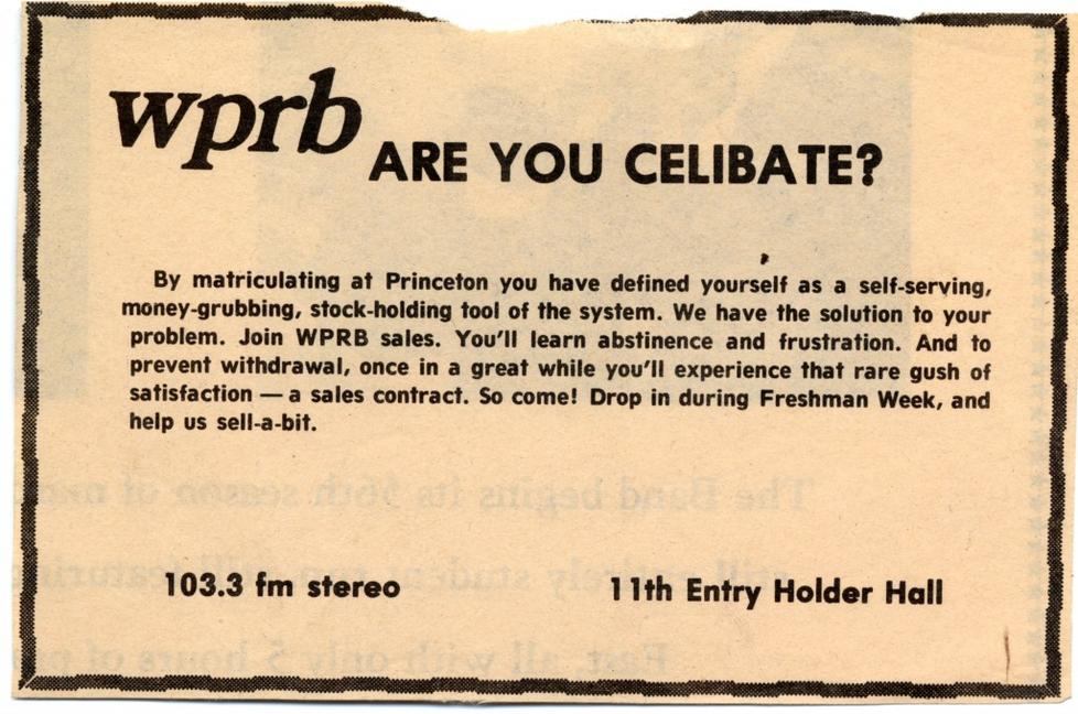 WPRB Freshman Recruiting Ad in the Prince, 1976: Voices vs. Invoices