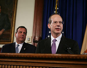 New Jersey Chief Justice Stuart Rabner â82, right, with Gov. Chris Christie in May. (New Jersey Governorâs Office/Tim Larsen)
