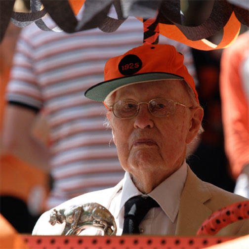 Malcolm Warnock ’25 with the silver cane at Reunions 2009