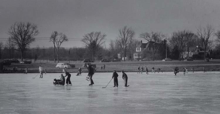 Elizabeth Menzies captured this view of ice skating on Lake Carnegie in 1951. A version of the photo ran in PAW’s Jan. 26, 1951, issue and identified the man in the sled as Gordon Sikes '16 *17.