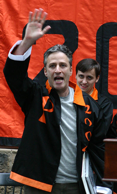 Jon Stewart, an honorary member of the Class of 2004, at Class Day. (Denise Applewhite/Office of Communications; published in the July 7, 2004, issue of PAW)