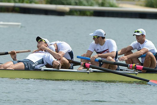 Aug. 4: Princeton captured a fourth medal on the water in the men's four when Glenn Ochal '08, left, and the United States won bronze. Ivy Leaguers combined to win 15 medals in London, 12 of them in rowing.